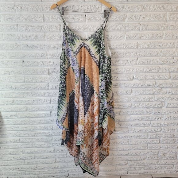 Magic Womens Dress 2X Slip Mini Layered Handkerchief Hem Boho Gold GEO28E - Picture 6 of 13